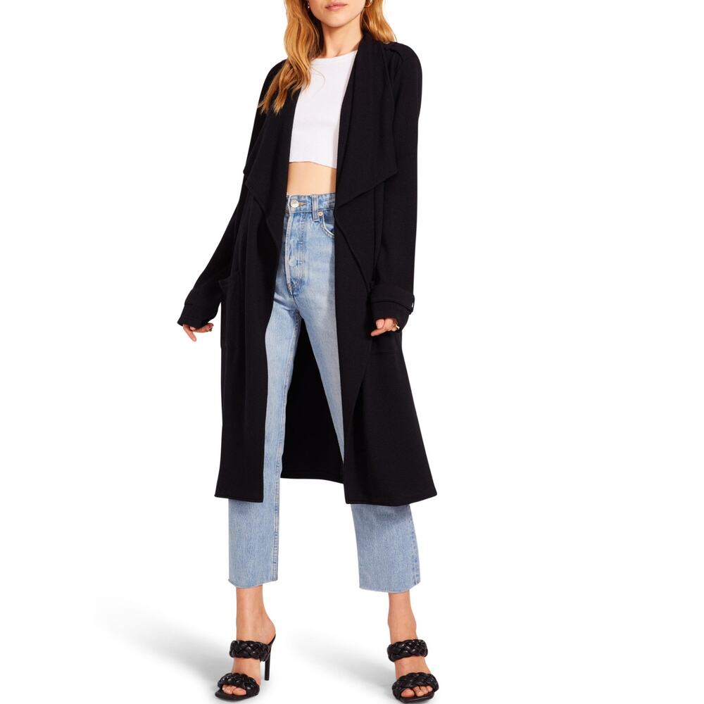 BB DAKOTA • Black Trench Revolution Waterfall Knit Coat Cardigan